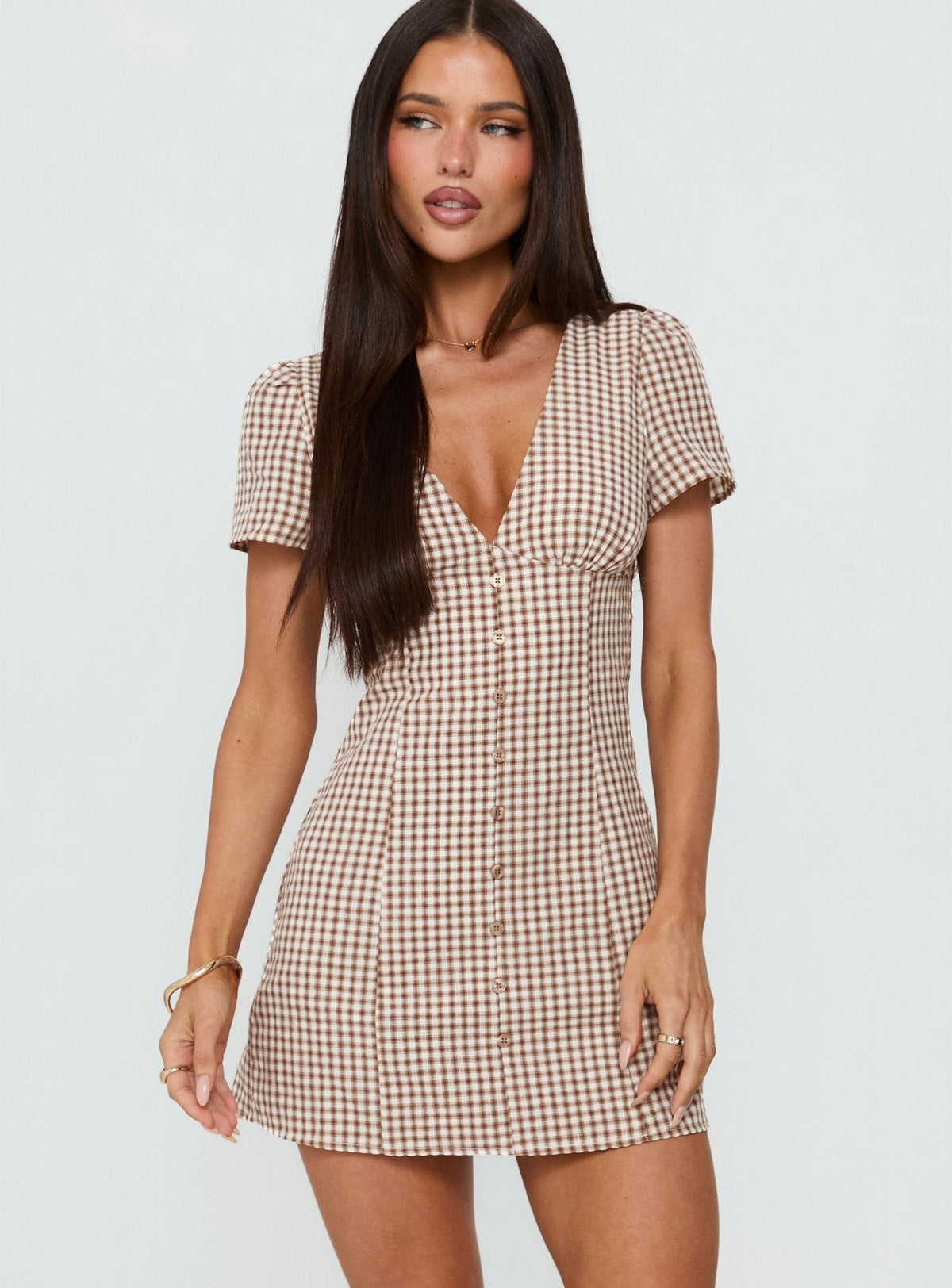 Loveliness Playsuit Brown Check — 2